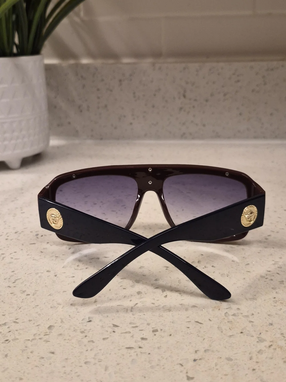 Versace Mens Sunglasses in Dark Burgundy with Gold Accent
